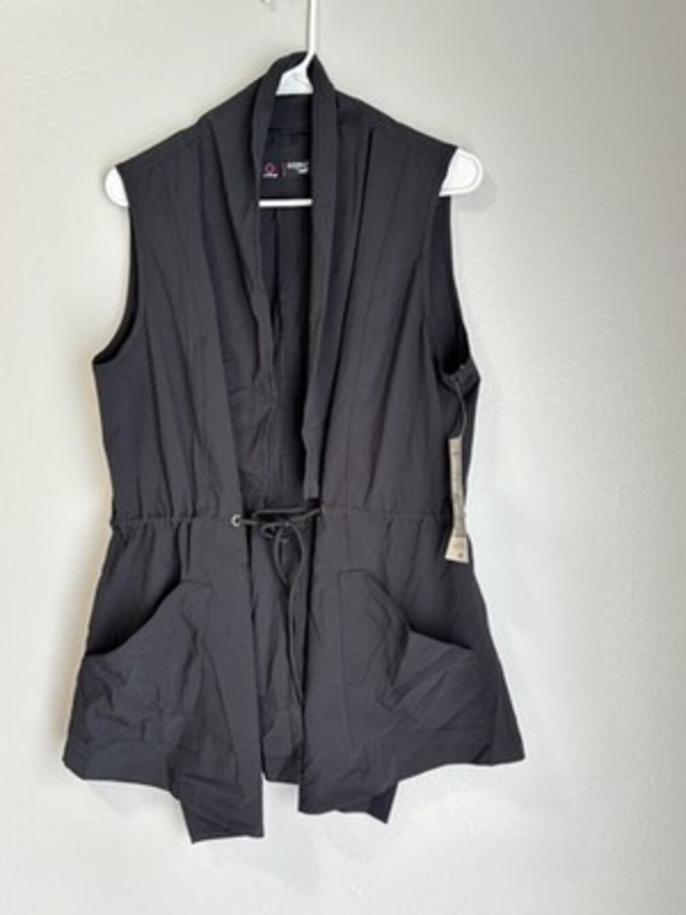 Riders by Lee Black Sleeveless Drawstring Waist Vest Pockets Shawl Collar L